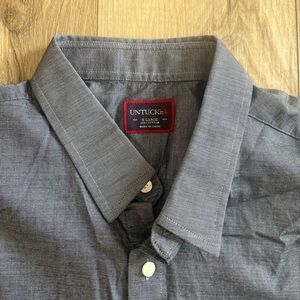 Untuckit Mens Button Up Shirt Chambray Long Sleeve Cotton Blue Size XL